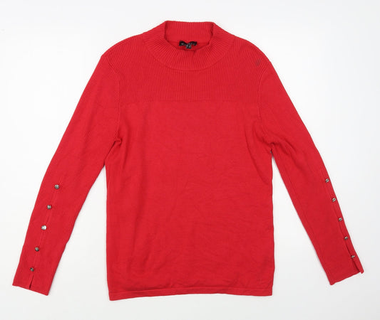 Marble Womens Red Mock Neck Viscose Pullover Jumper Size S