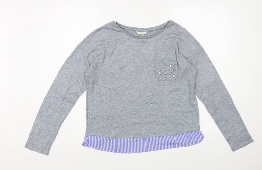 Preloved Springfield Womens Grey Boat Neck Polyester Pullover Jumper Size M - Front