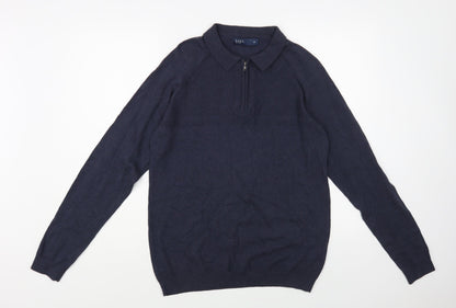 Preloved Matalan Mens Blue Collared Cotton Pullover Jumper Size M - Front