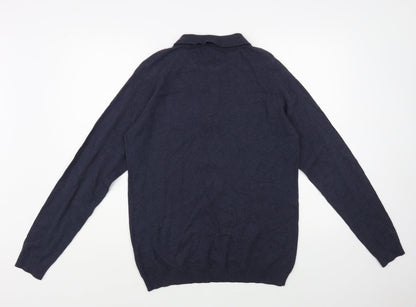 Preloved Matalan Mens Blue Collared Cotton Pullover Jumper Size M - Back