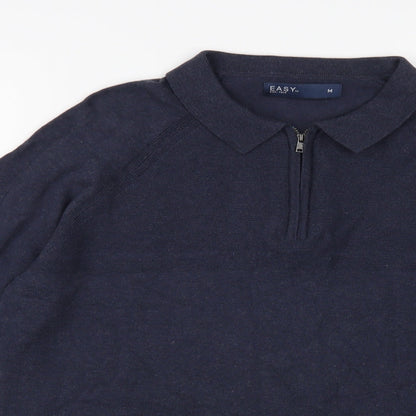 Preloved Matalan Mens Blue Collared Cotton Pullover Jumper Size M - Detail