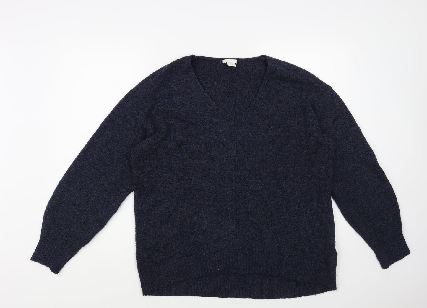 H&M Womens Blue V-Neck Acrylic Pullover Jumper Size S
