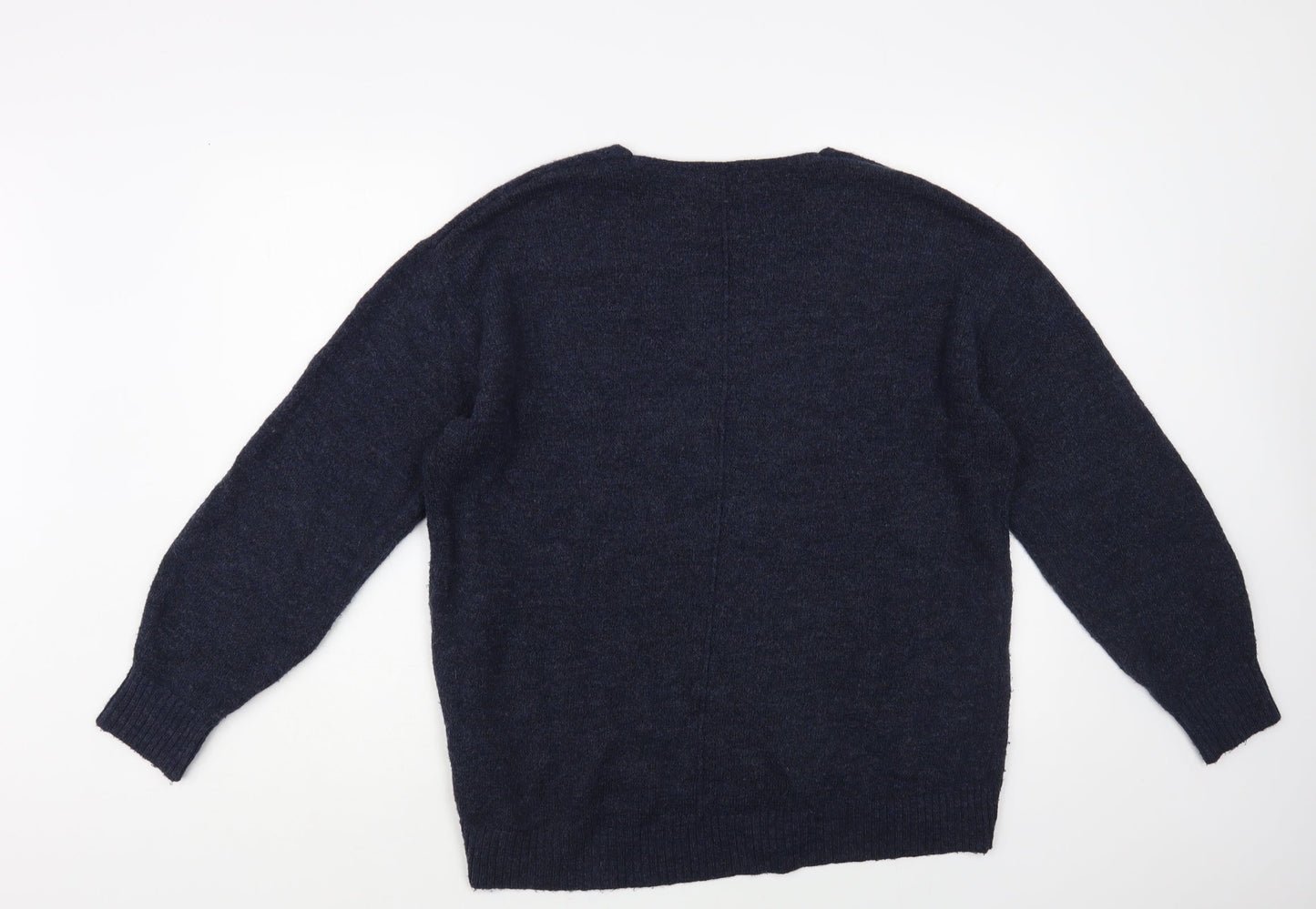 H&M Womens Blue V-Neck Acrylic Pullover Jumper Size S