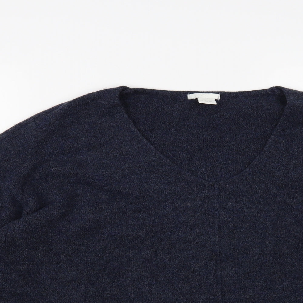 H&M Womens Blue V-Neck Acrylic Pullover Jumper Size S