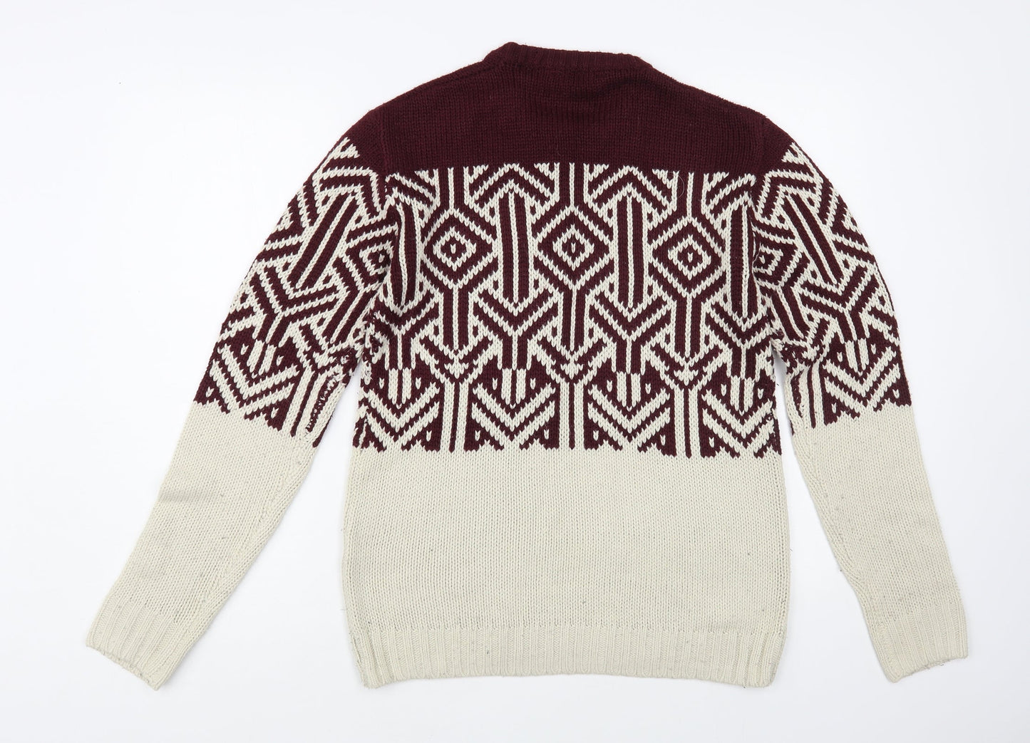 Cedar Wood State Mens Grey Crew Neck Geometric Acrylic Pullover Jumper Size S