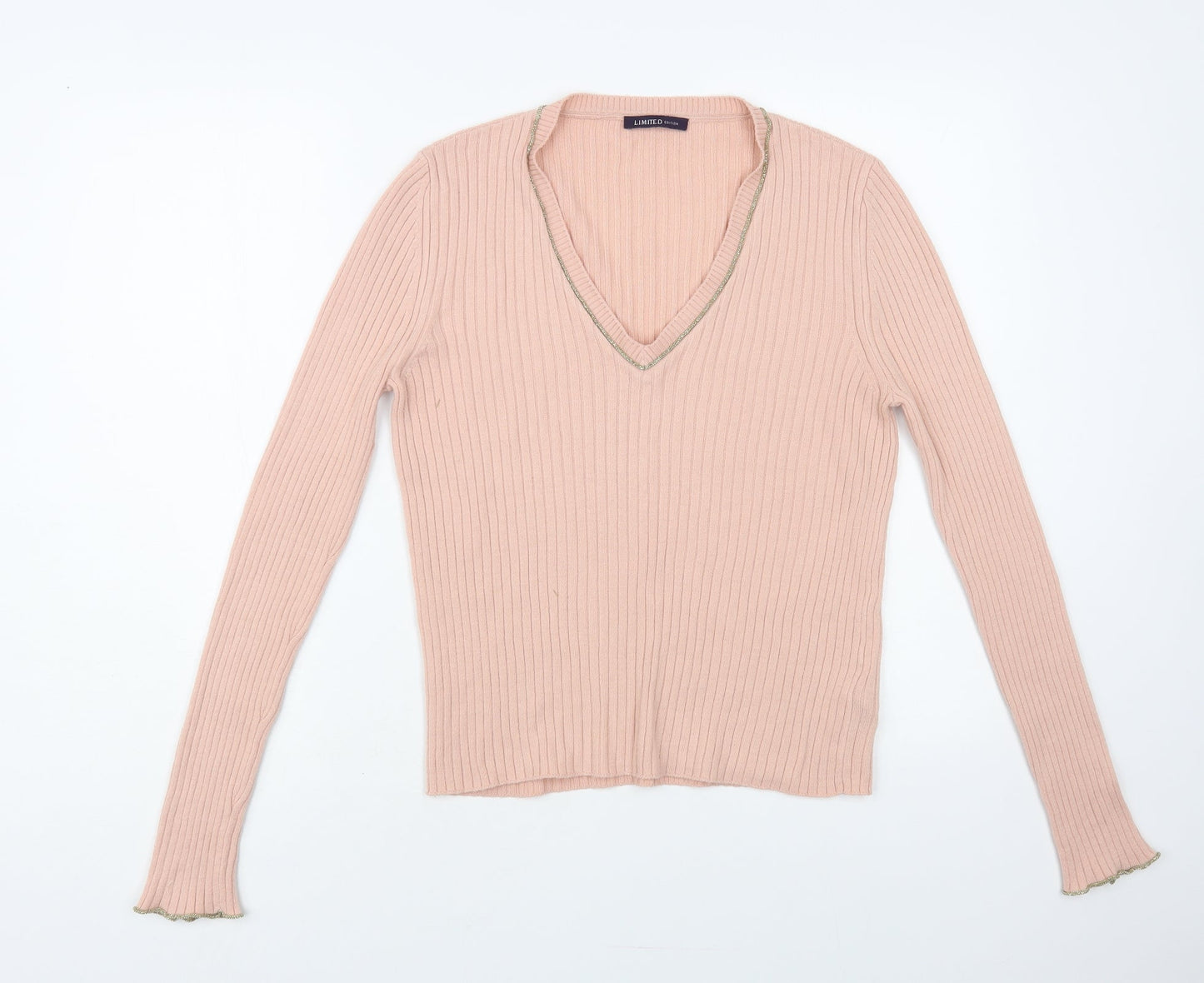 Marks and Spencer Womens Pink V-Neck Acrylic Pullover Jumper Size 12
