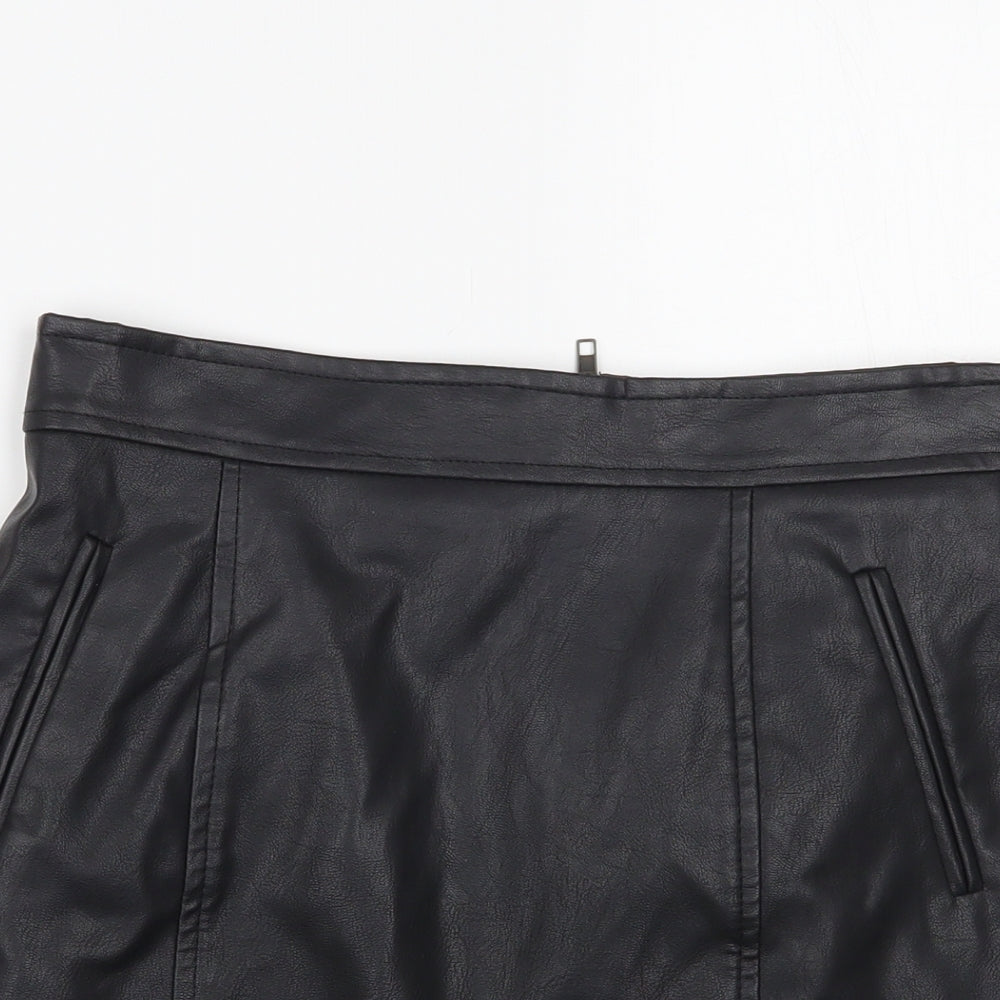 ASDS Womens Black Polyurethane Mini Skirt Size M Zip