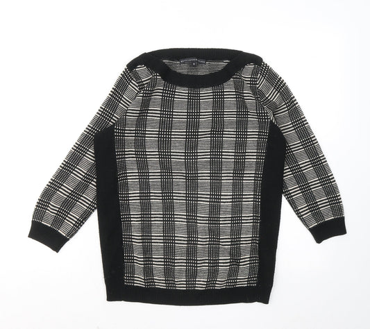 Betty Jackson Black Womens Black Round Neck Plaid Acrylic Pullover Jumper Size 8