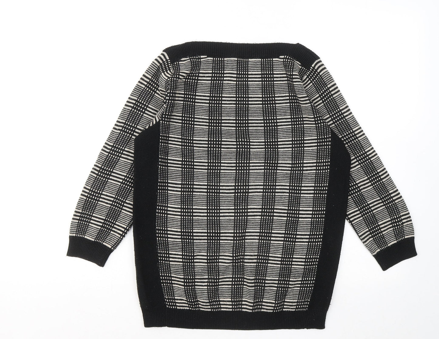 Betty Jackson Black Womens Black Round Neck Plaid Acrylic Pullover Jumper Size 8