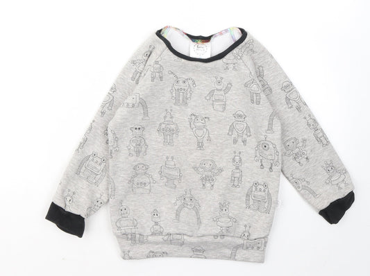 born wild Boys Grey Geometric Cotton Pullover Sweatshirt Size 4 Years - Robots