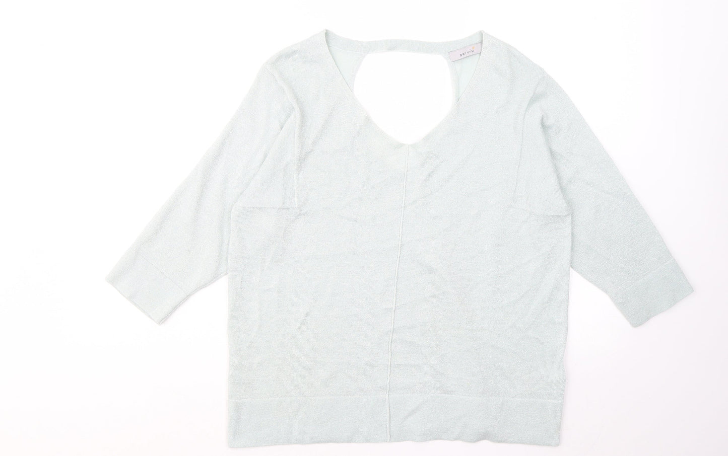 Marks and Spencer Womens Blue Acrylic Basic T-Shirt Size 12 V-Neck