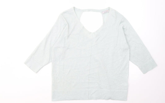 Marks and Spencer Womens Blue Acrylic Basic T-Shirt Size 12 V-Neck