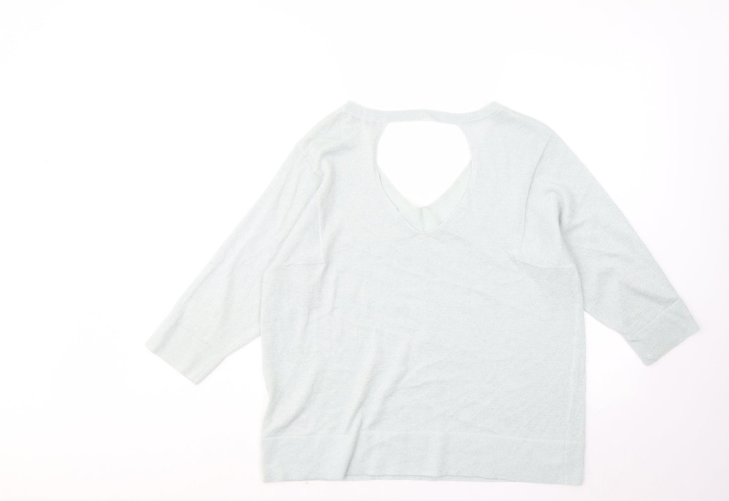 Marks and Spencer Womens Blue Acrylic Basic T-Shirt Size 12 V-Neck