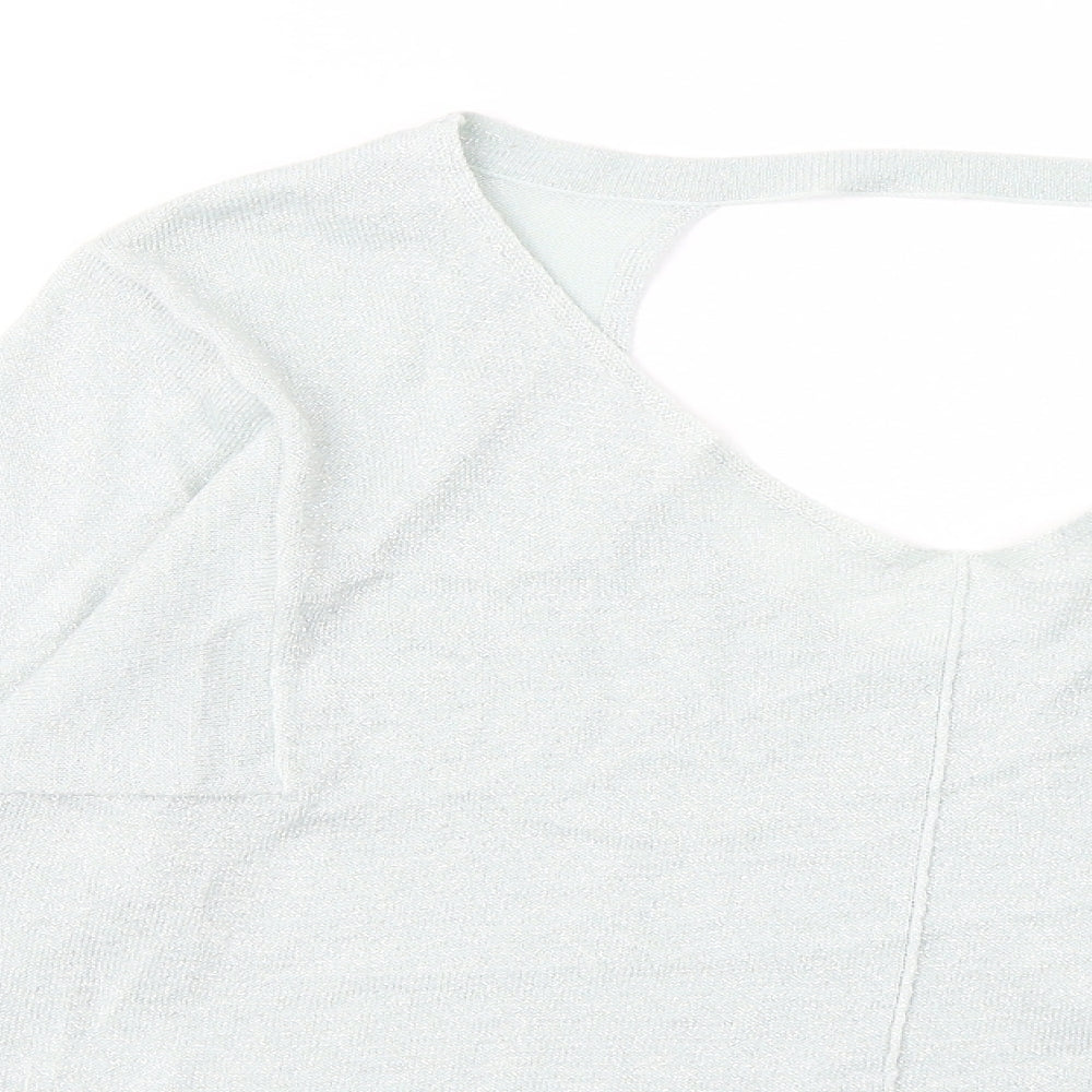 Marks and Spencer Womens Blue Acrylic Basic T-Shirt Size 12 V-Neck