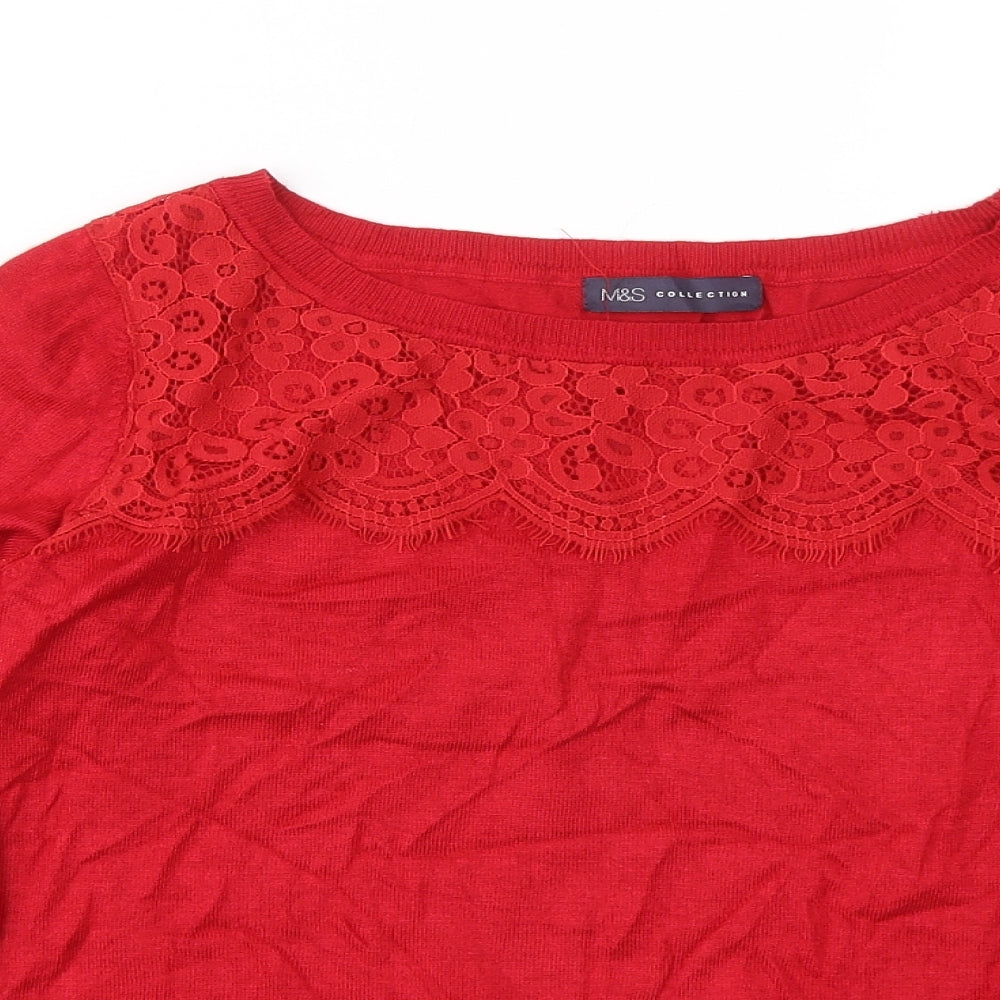Marks and Spencer Womens Red Round Neck Acrylic Pullover Jumper Size M
