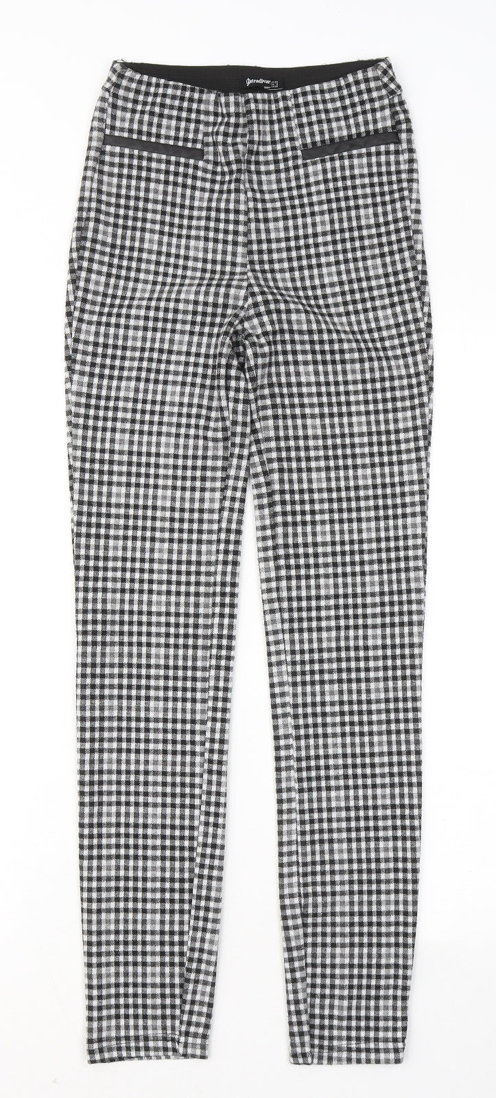 Stradivarius Womens Black Plaid Cotton Jogger Trousers Size 4 L26 in Regular