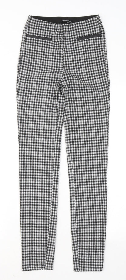 Stradivarius Womens Black Plaid Cotton Jogger Trousers Size 4 L26 in Regular
