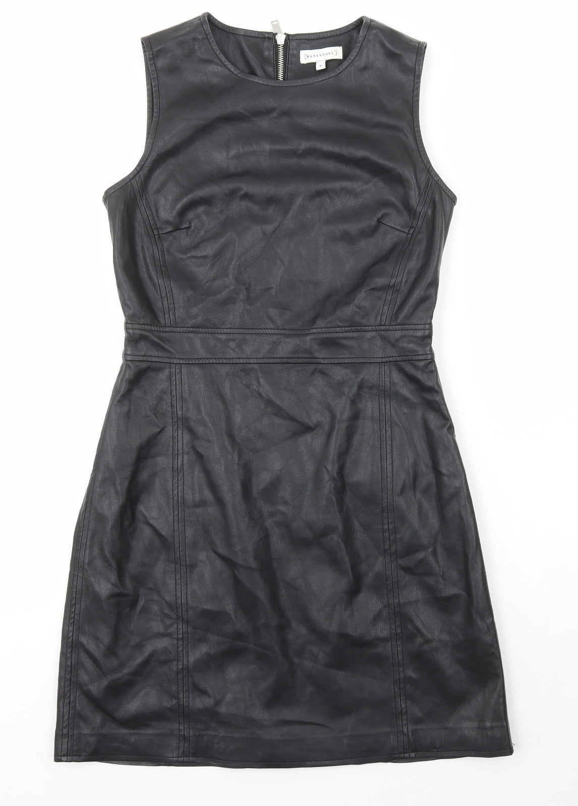 Warehouse Womens Black Polyester A-Line Size 10 Scoop Neck