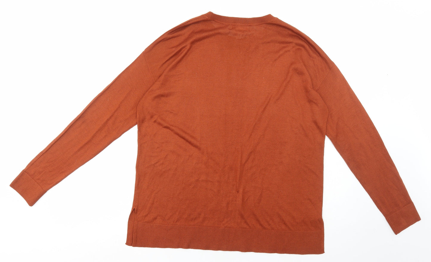 H&M Womens Orange Round Neck Viscose Pullover Jumper Size S