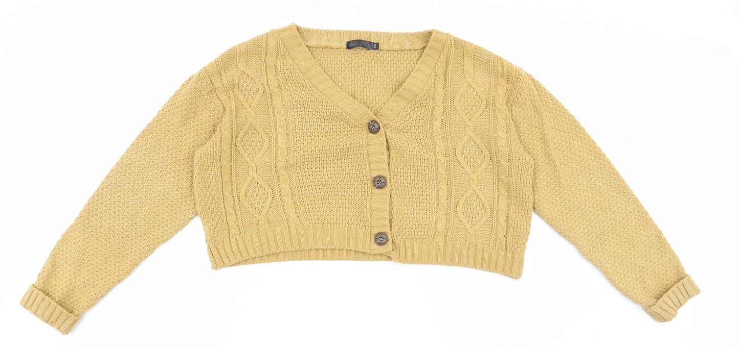 Rebellious Womens Yellow V-Neck Acrylic Cardigan Jumper Size S