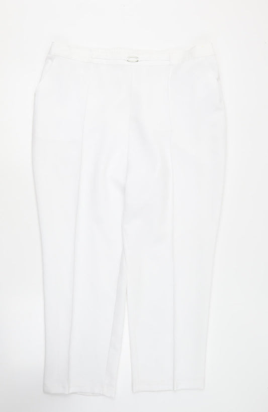 Marks and Spencer Womens White Polyester Trousers Size 18 L24 in Regular