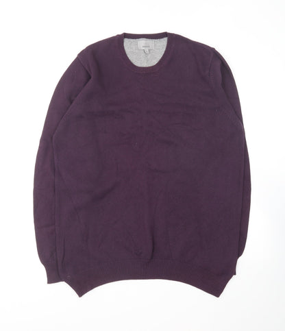 Preloved Marks and Spencer Mens Purple Round Neck Cotton Pullover Jumper Size S - Front