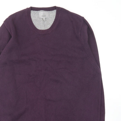 Preloved Marks and Spencer Mens Purple Round Neck Cotton Pullover Jumper Size S - Detail
