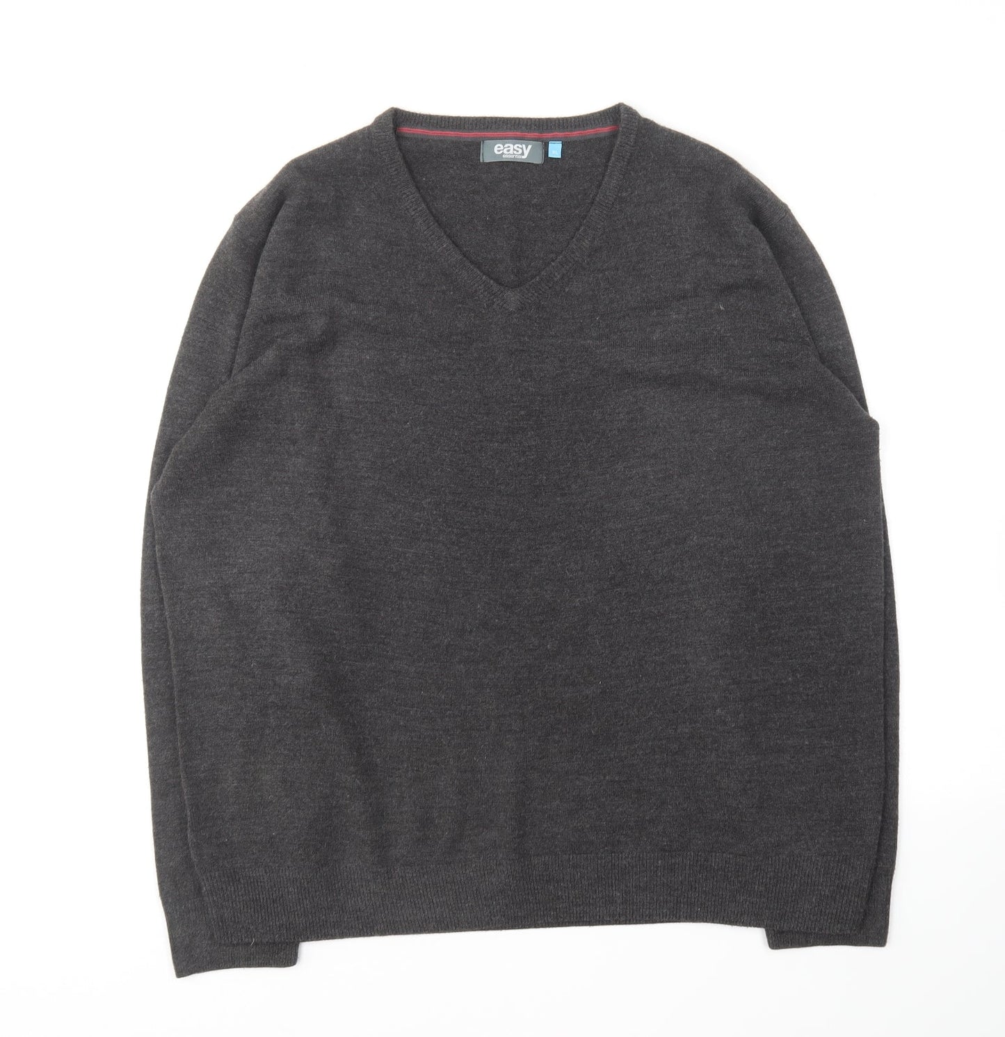 Easy Essential Mens Grey V-Neck Acrylic Pullover Jumper Size XL