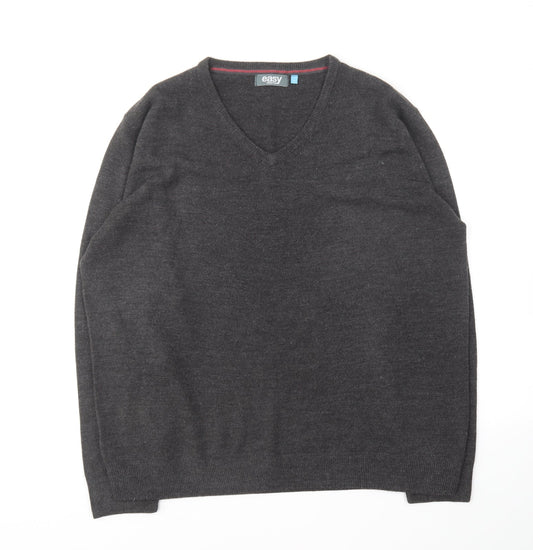Easy Essential Mens Grey V-Neck Acrylic Pullover Jumper Size XL