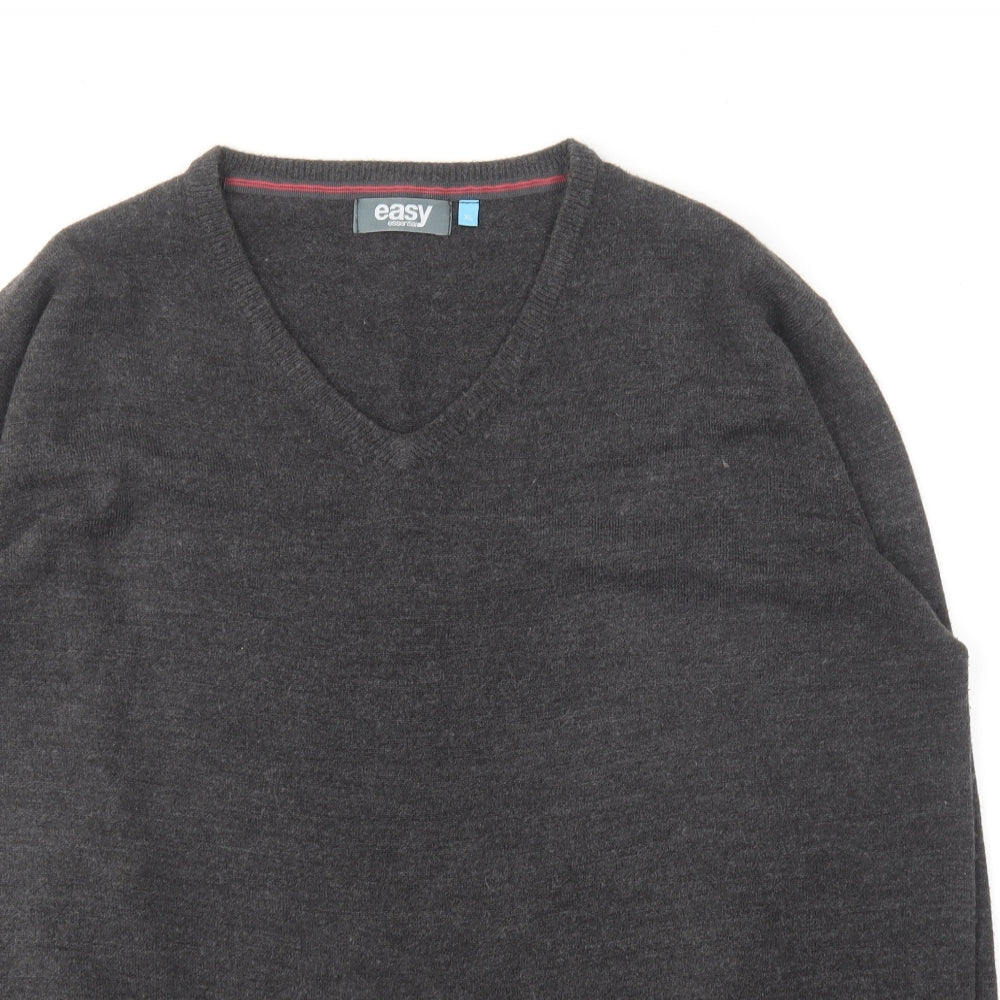 Easy Essential Mens Grey V-Neck Acrylic Pullover Jumper Size XL