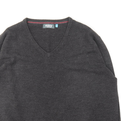 Easy Essential Mens Grey V-Neck Acrylic Pullover Jumper Size XL