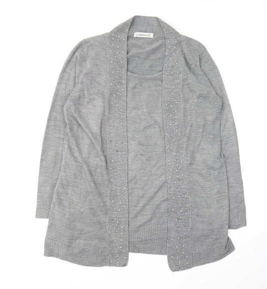Cashmasoft Womens Grey Round Neck Acrylic Cardigan Jumper Size L