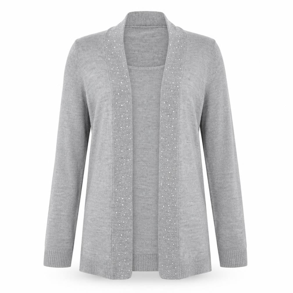 Cashmasoft Womens Grey Round Neck Acrylic Cardigan Jumper Size L