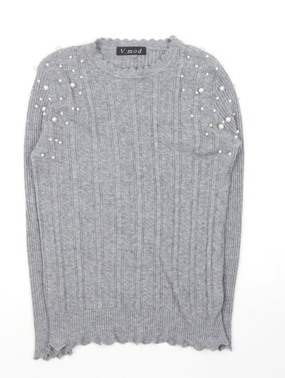 V. Mod Womens Grey Round Neck Cotton Pullover Jumper Size 10