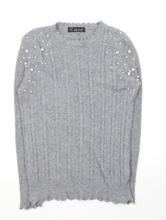 V. Mod Womens Grey Round Neck Cotton Pullover Jumper Size 10