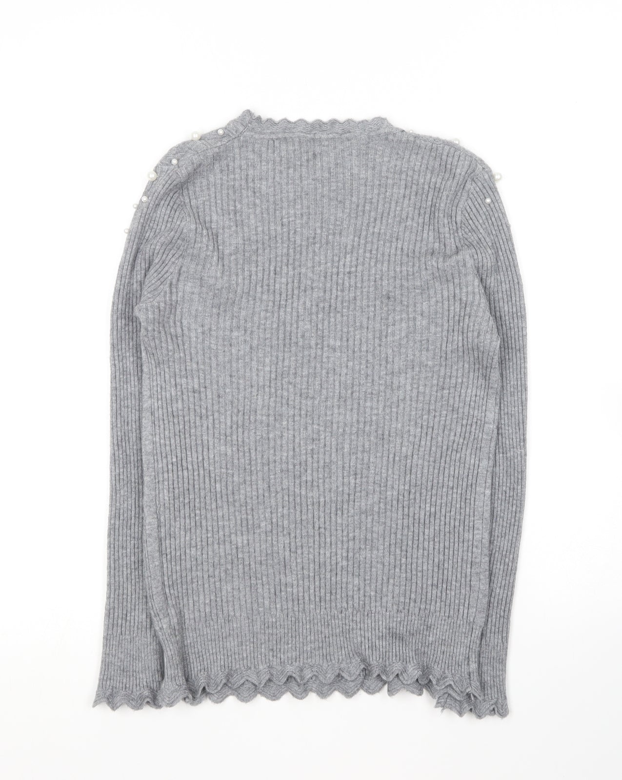 V. Mod Womens Grey Round Neck Cotton Pullover Jumper Size 10