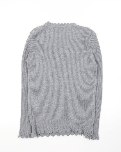V. Mod Womens Grey Round Neck Cotton Pullover Jumper Size 10