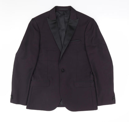 Preloved Moss London Mens Purple Geometric Polyester Jacket Suit Jacket Size 38 - Front