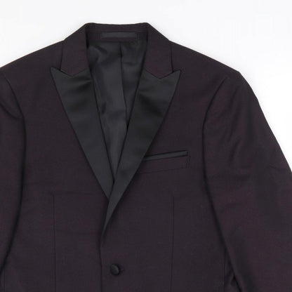 Preloved Moss London Mens Purple Geometric Polyester Jacket Suit Jacket Size 38 - Detail