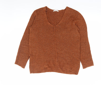 Tu Womens Brown V-Neck Acrylic Pullover Jumper Size 8