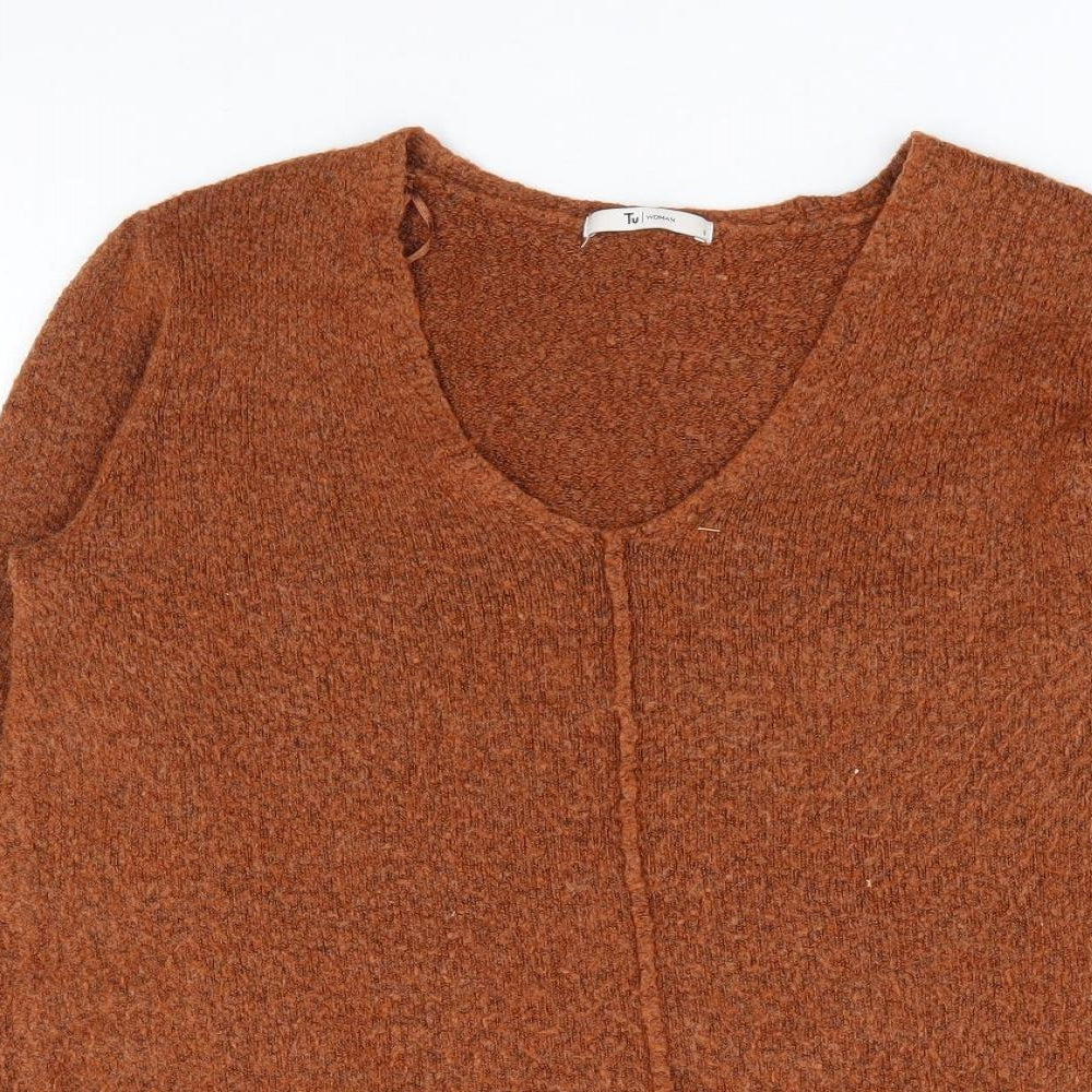 TU Womens Brown V-Neck Acrylic Pullover Jumper Size 8