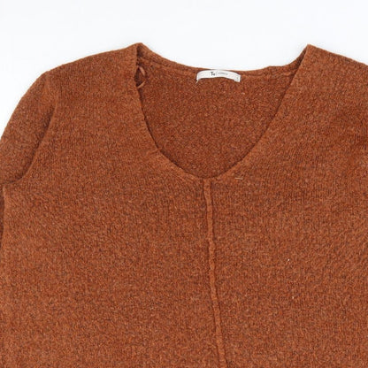 Tu Womens Brown V-Neck Acrylic Pullover Jumper Size 8