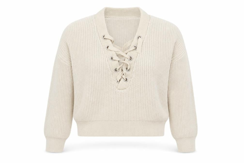 H&M Womens Beige V-Neck Acrylic Pullover Jumper Size M
