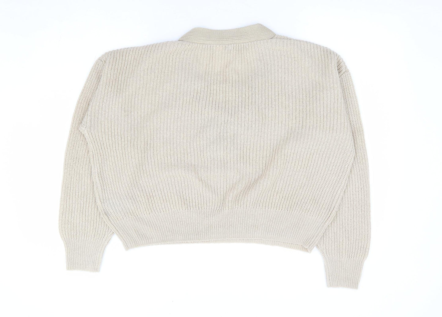 H&M Womens Beige V-Neck Acrylic Pullover Jumper Size M