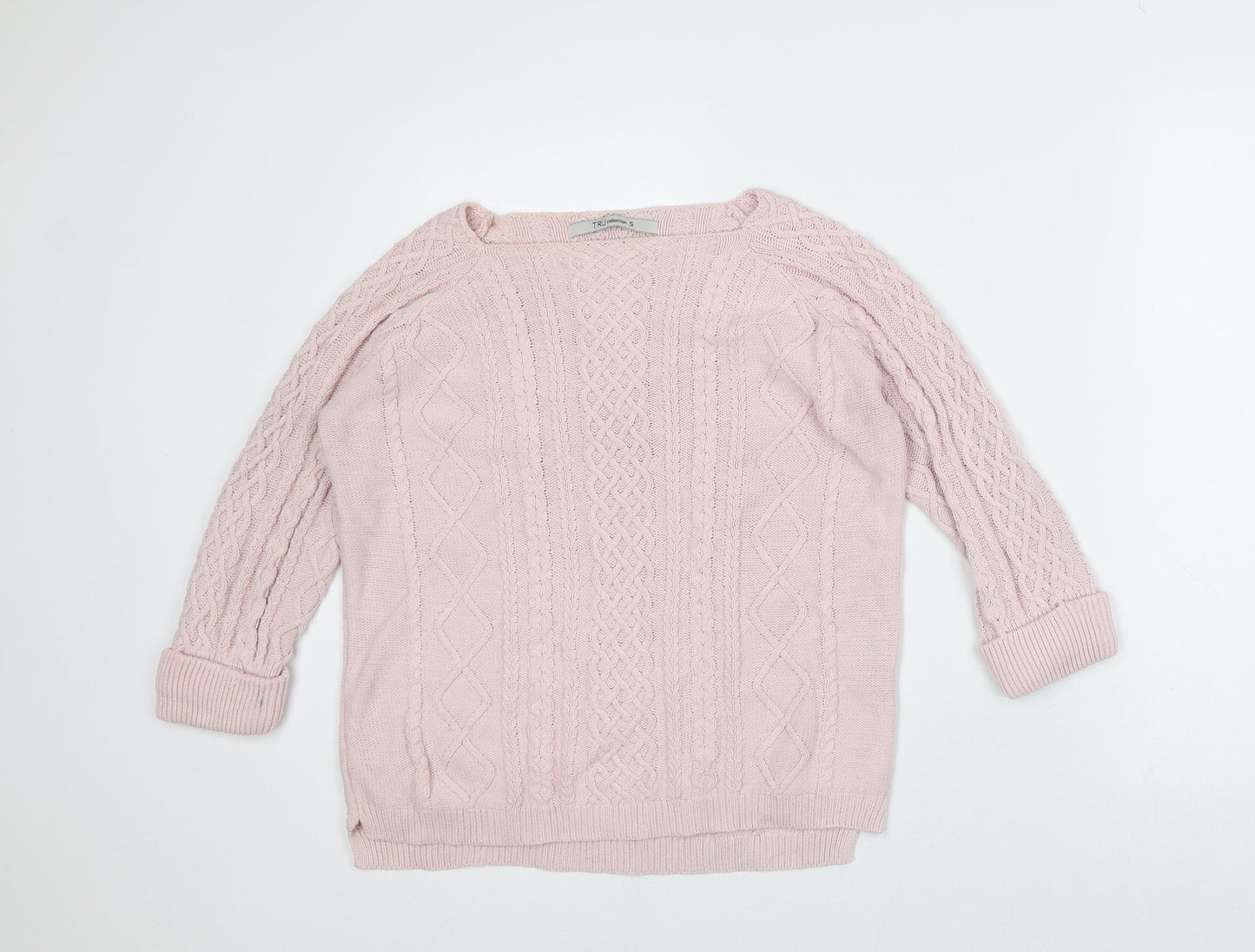 TRU Collection Womens Pink Round Neck Cotton Pullover Jumper Size S
