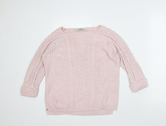 TRU Collection Womens Pink Round Neck Cotton Pullover Jumper Size S