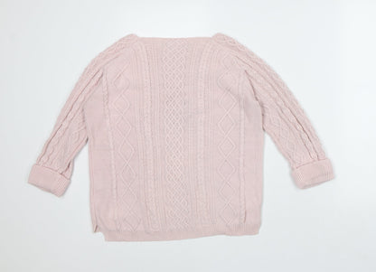 TRU Collection Womens Pink Round Neck Cotton Pullover Jumper Size S