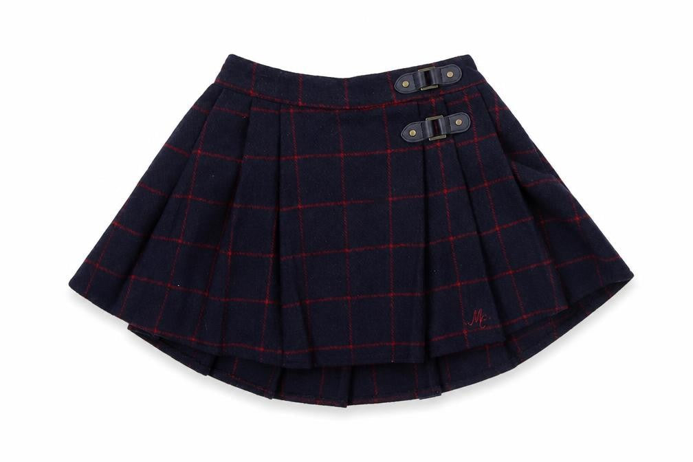 Preworn Girls Blue Check Polyester Pleated Skirt Size 18-24 Months