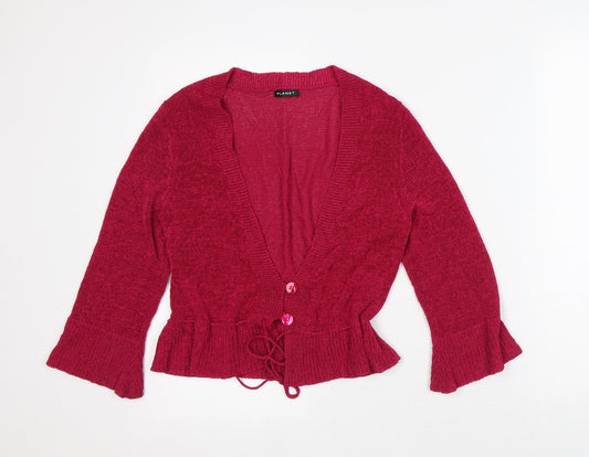 Planet Womens Pink V-Neck Polyester Cardigan Jumper Size S