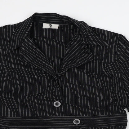 Independent Womens Black Striped Polyester Jacket Dress Size 12 Collared